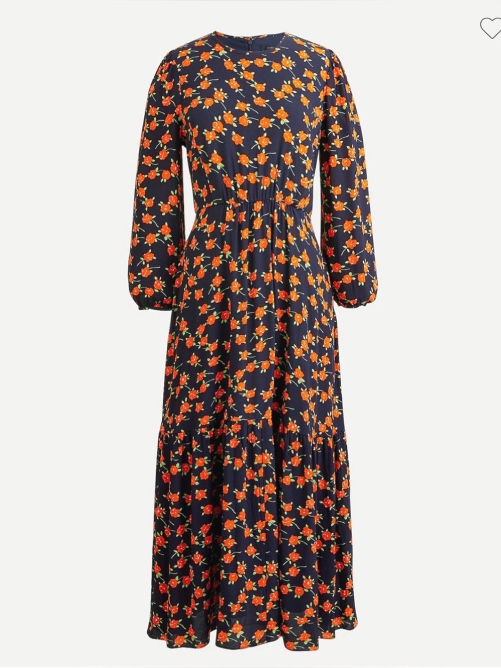 J.Crew Navy Flowy Tiered Midi Dress With Orange Poppy Fields Size 16